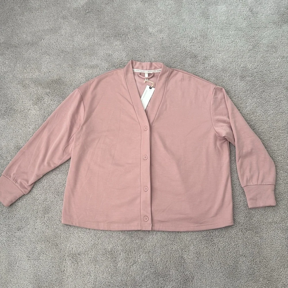 Berkshire Homewear French Terry Cardigan & Flare Pant Set | Size 1X | Pink - Picture 2 of 11